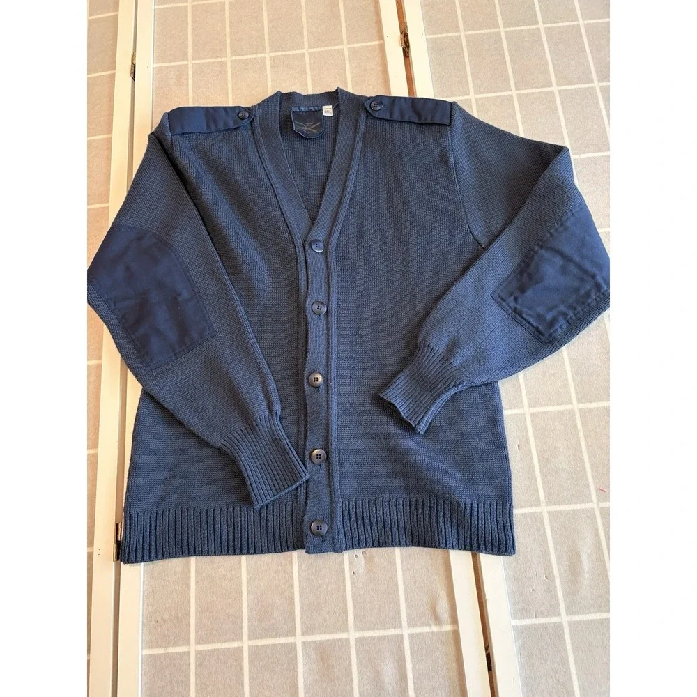 US Air Force Mens 40L (Large) Cardigan Wool Blend Elbow Patch Grandpa Sweater - Picture 1 of 6